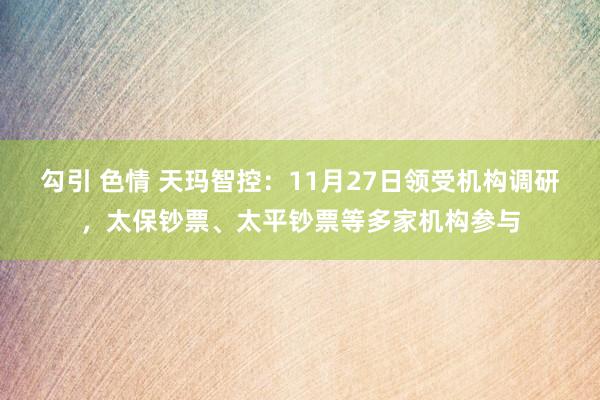 勾引 色情 天玛智控：11月27日领受机构调研，太保钞票、太平钞票等多家机构参与