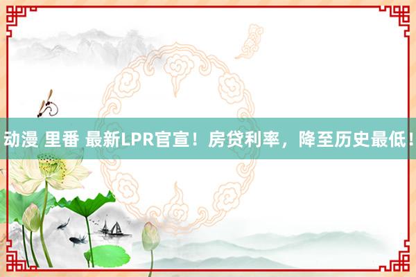 动漫 里番 最新LPR官宣！房贷利率，降至历史最低！