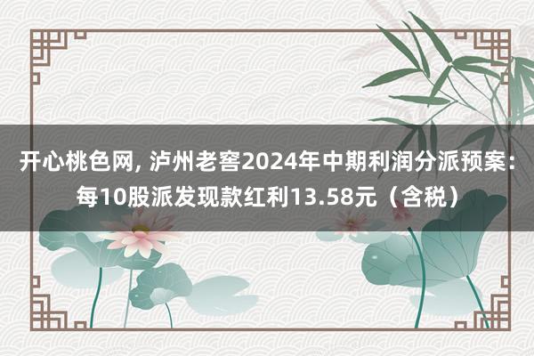 开心桃色网， 泸州老窖2024年中期利润分派预案：每10股派发现款红利13.58元（含税）